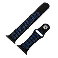 Dual tone silicone Apple Watch strap in Black and Blue, size 42mm, shown in detached parts view