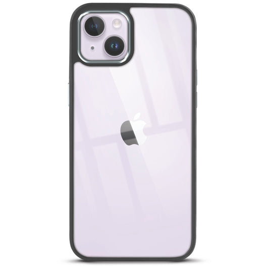 Premium Silicone Frame with Clear Back & Silver Camera Ring Back Case Cover For Apple iPhone 14 Plus