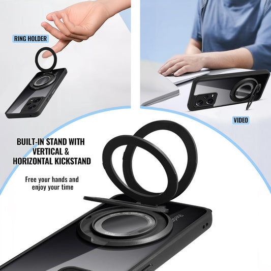 Soft Frame Clear Case Ring Holder Kickstand For Redmi Note 12 Pro Plus 5G
