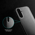 Close-up view of transparent case showing precise button cutouts and responsive side button coverage for Samsung A17 5G