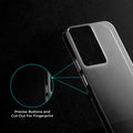 Close-up view of transparent case showing precise button cutouts and responsive side button coverage for Realme P3 Lite 5G