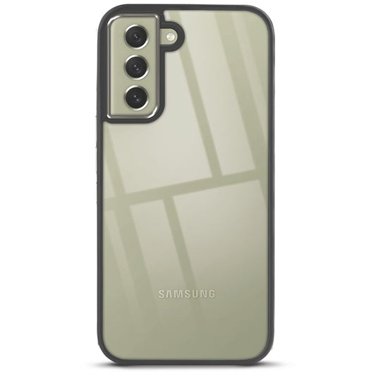Premium Silicone Frame with Clear Back & Silver Camera Ring Back Case Cover For Samsung S21 FE 5G