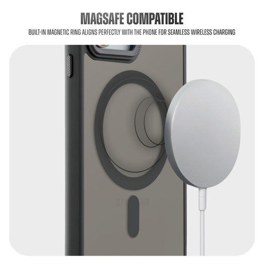 Textured Metal Ring Camera With Magsafe Compatible Smoky Back Case For Samsung S23 5G