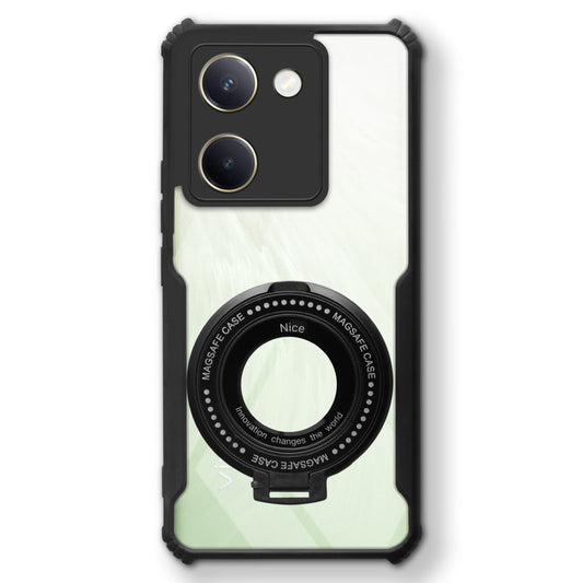 Premium Acrylic Transparent Case with Matte Ring Holder Kickstand Back Cover for Vivo Y200 Pro 5G