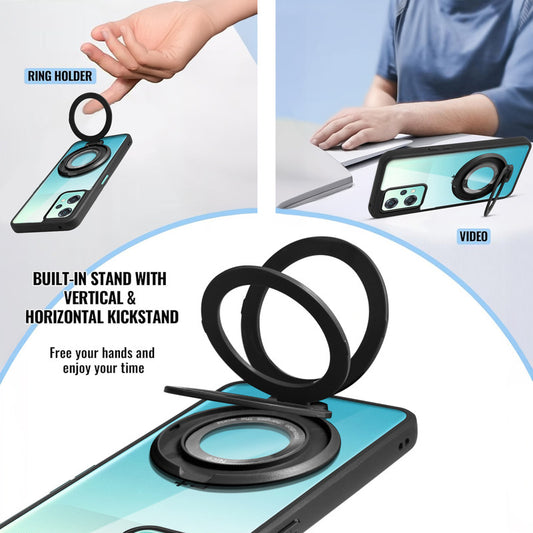 Transparent Back Cover with Silicone frame Matte Ring Holder Kickstand Case For OnePlus Nord CE 2 Lite 5G