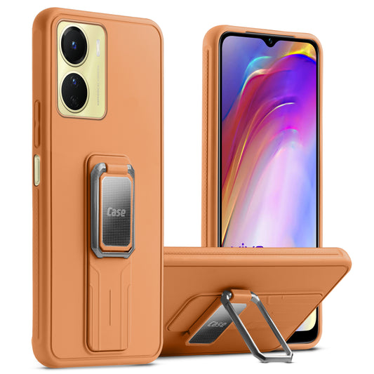 Premium Silicone Case with Metal Kickstand and Camera Protection Back Cover For Vivo Y16