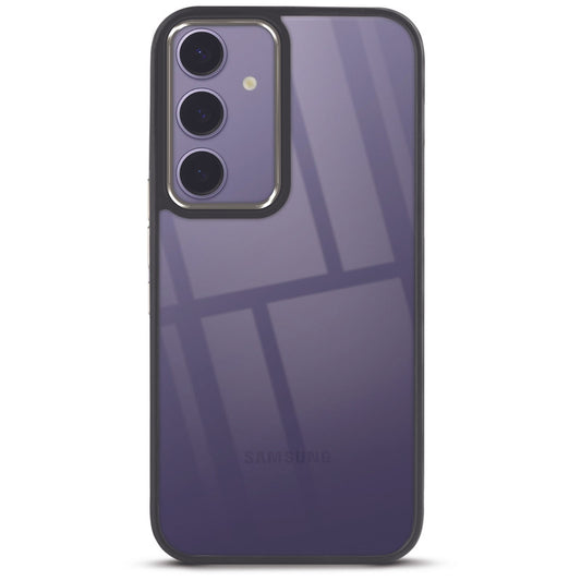 Premium Silicone Frame with Clear Back & Silver Camera Ring Back Case Cover For Samsung S24 Plus 5G