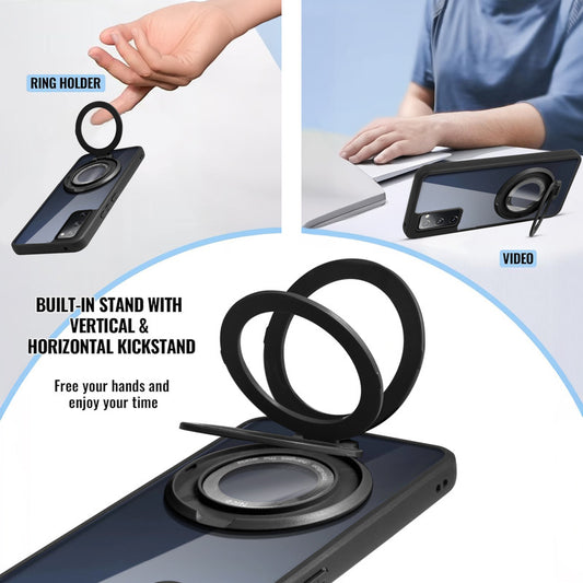 Transparent Back Cover with Silicone frame Matte Ring Holder Kickstand Case For Samsung S20 FE 5G