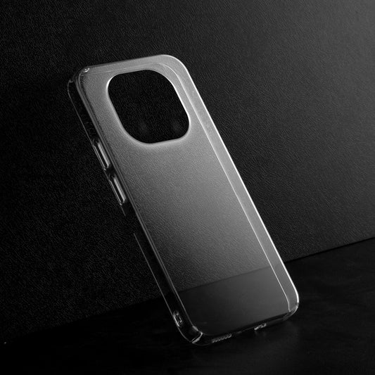 Crystal clear anti-yellow hard back case for Realme C63 5G placed on surface showing slim profile and precise camera cutouts
