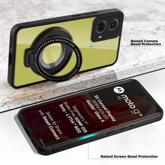 Soft Frame Clear Case Ring Holder Kickstand For Motorola G85 5G