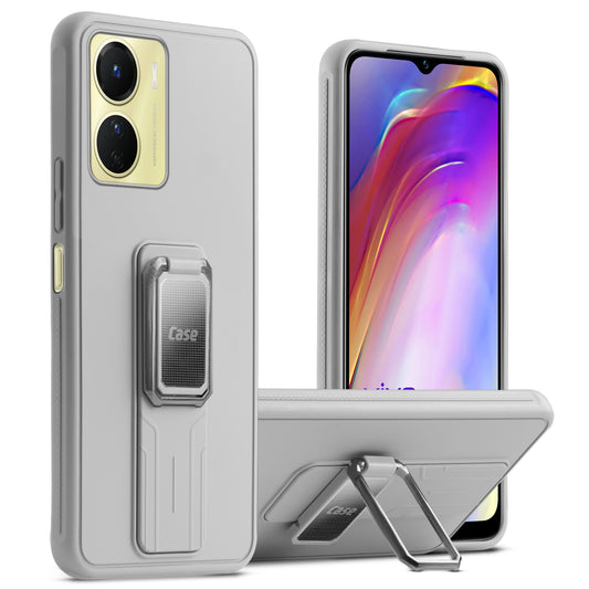 Premium Silicone Case with Metal Kickstand and Camera Protection Back Cover For Vivo Y16