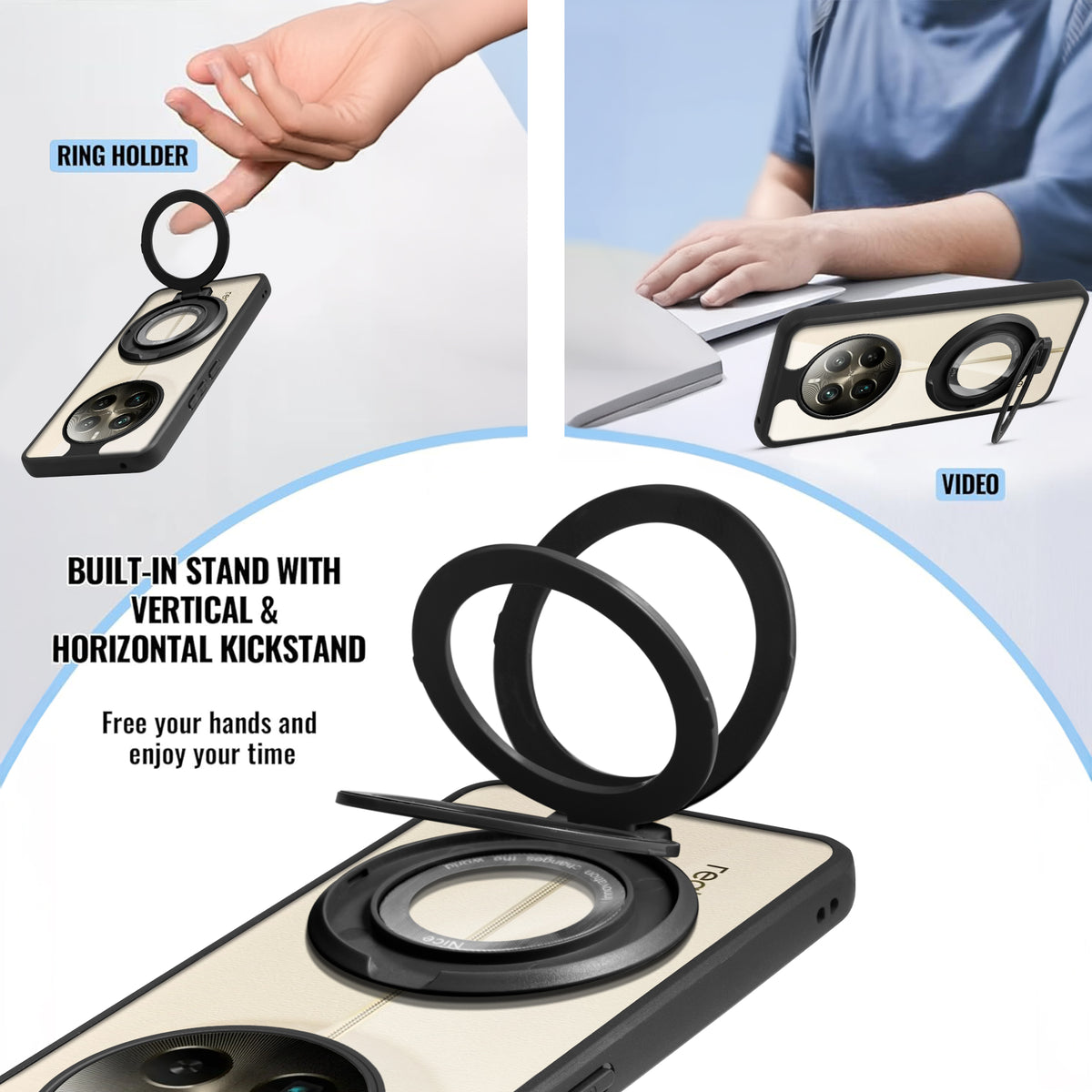 Soft Frame Clear Case Ring Holder Kickstand For Realme 12 Pro 5G