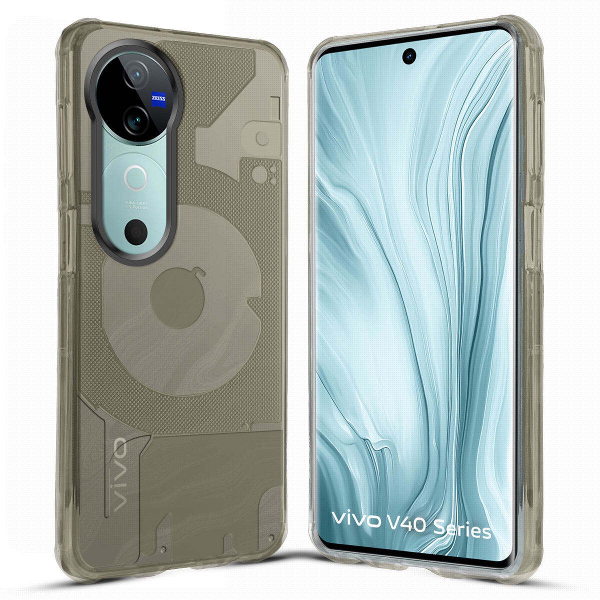 Soft Transparent Slim Fit Frosted Matte Silicone TPU With Grey Matte Ring Camera Protection Back Cover for Vivo V40 5G