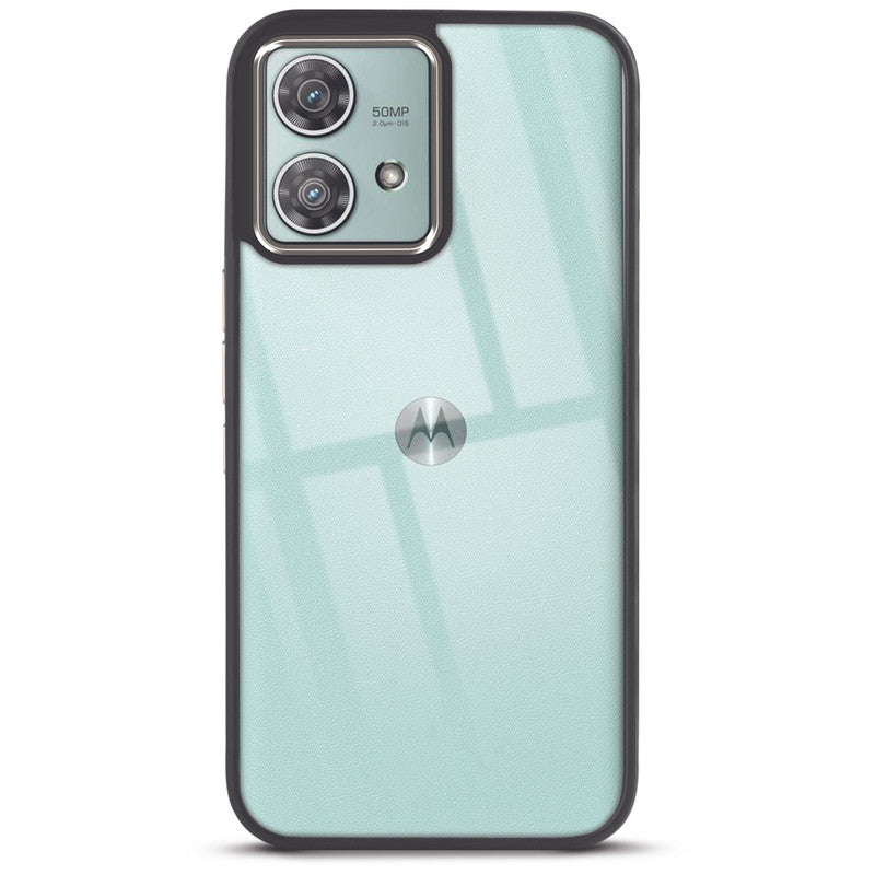 Premium Silicone Frame with Clear Back & Silver Camera Ring Back Case Cover For Motorola Edge 40 Neo 5G