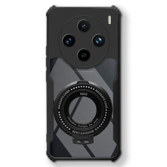 Premium Acrylic Transparent Case with Matte Ring Holder Kickstand Back Cover for Vivo X100 Pro 5G