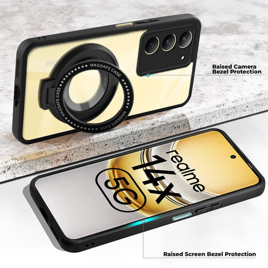 Soft Frame Clear Case Ring Holder Kickstand For Realme 14x 5G