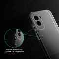 Close-up view of transparent case showing precise button cutouts and responsive side button coverage for Poco M7 Plus 5G