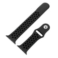Dual tone silicone Apple Watch strap in Black and Blue, size 38mm, shown in detached parts view