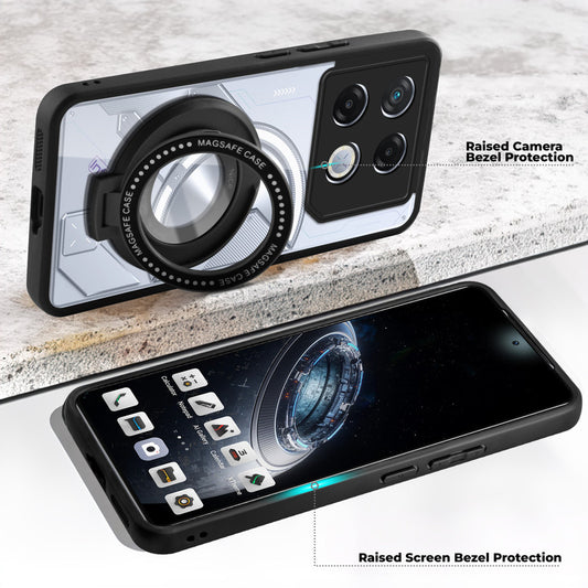 Transparent Back Cover with Silicone frame Matte Ring Holder Kickstand Case For Infinix GT 20 Pro 5G