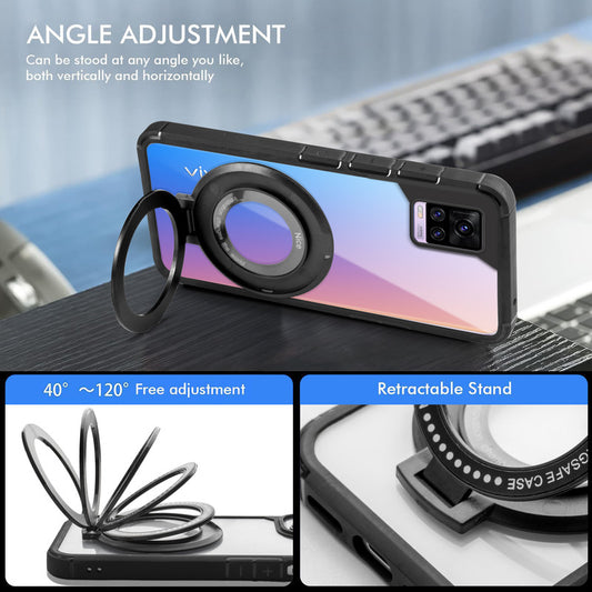 Silicone Grip Clear Case Ring Holder Kickstand For Vivo V20