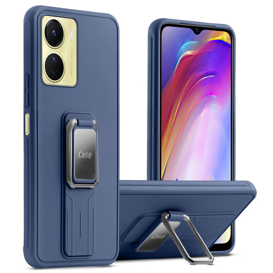 Premium Silicone Case with Metal Kickstand and Camera Protection Back Cover For Vivo Y16