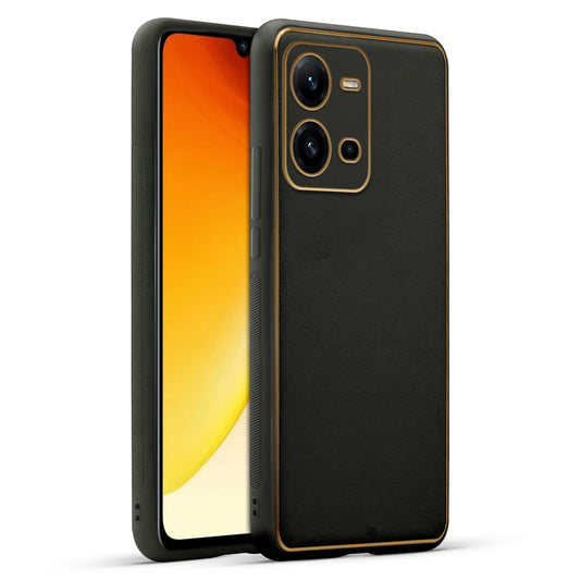 Electroplated Frame Leather Back Cover for Vivo V25 5G