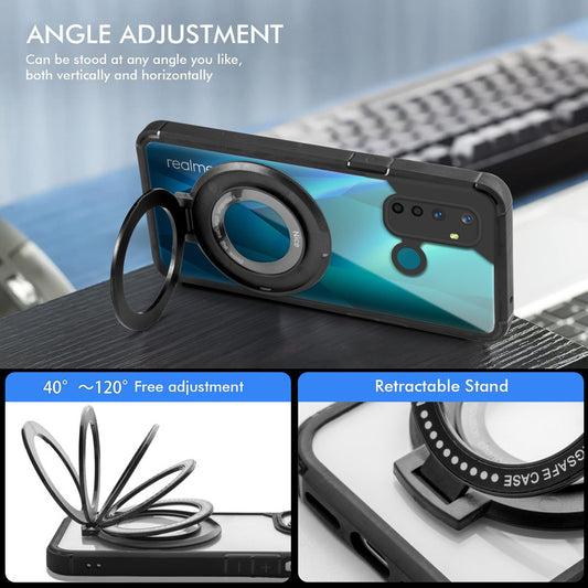 Silicone Grip Clear Case Ring Holder Kickstand For Realme 5 Pro