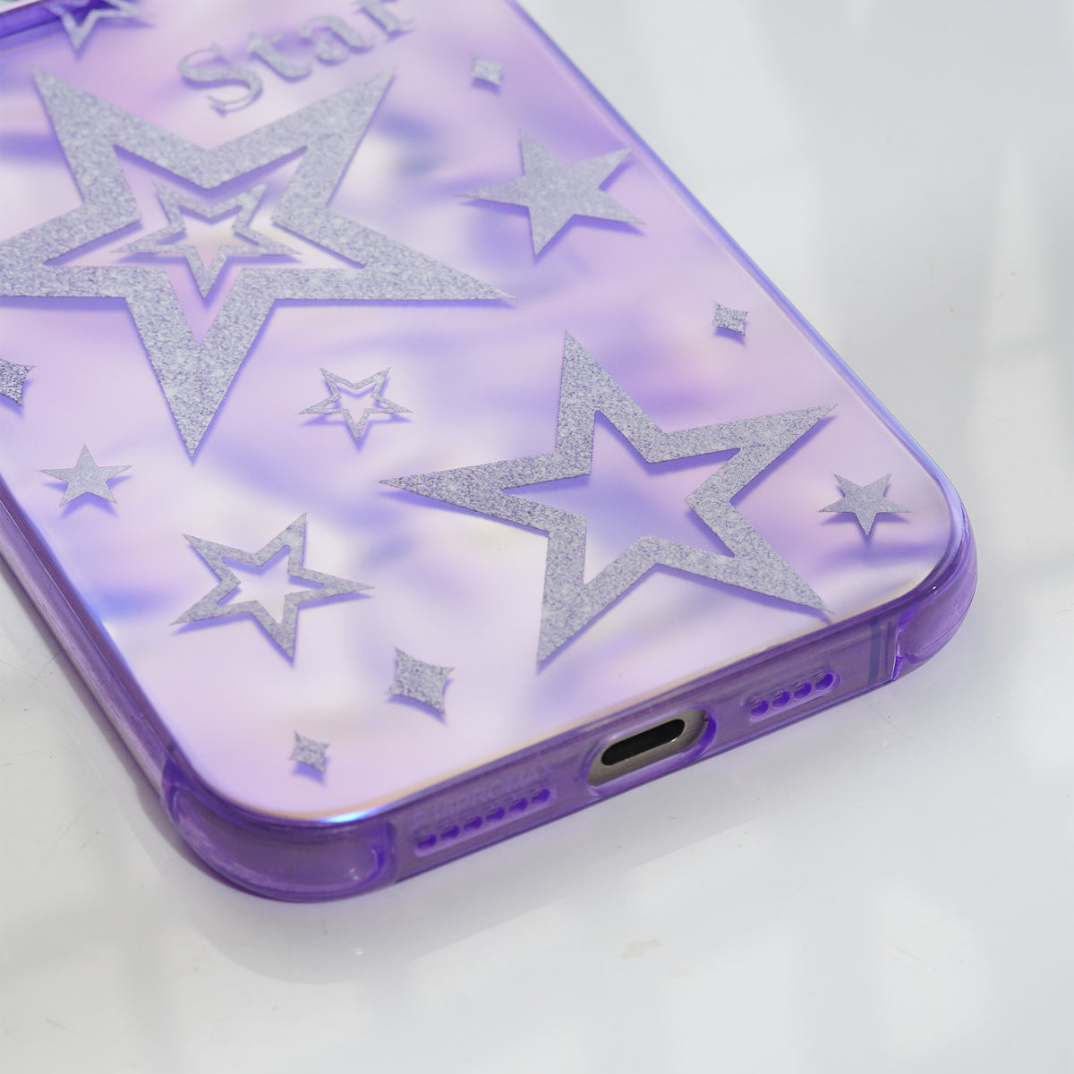 Luxury Purple Glittery Stars Back Cover for Apple iPhone 15 Pro Max