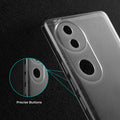 Close-up view of transparent case showing precise button cutouts and responsive side button coverage for Vivo T4R 5G