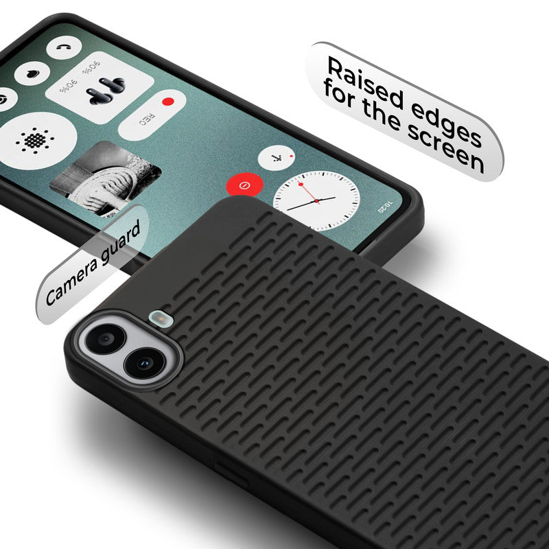 Soft Silicone Mobile Back Cover For CMF By Nothing Phone 1 with Dash Type Groove and Matte Gray Camera Ring