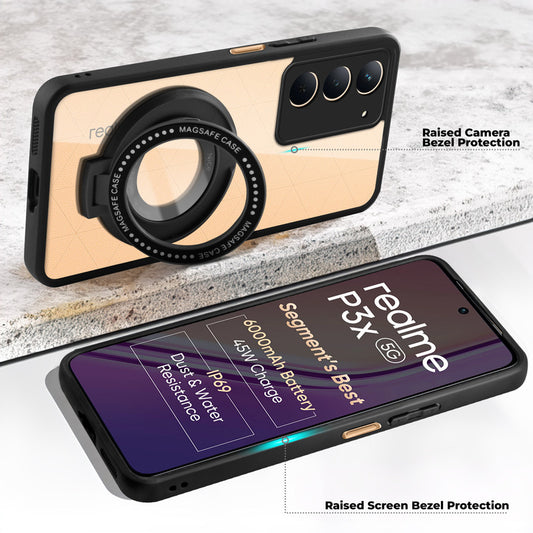 Soft Frame Clear Case Ring Holder Kickstand For Realme P3x 5G