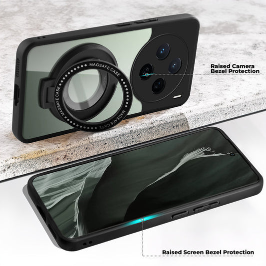 Transparent Back Cover with Silicone frame Matte Ring Holder Kickstand Case For Vivo X200 5G