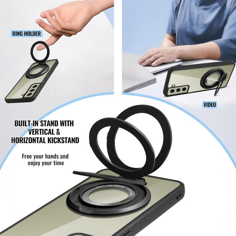 Soft Frame Clear Case Ring Holder Kickstand For Samsung S21 FE 5G