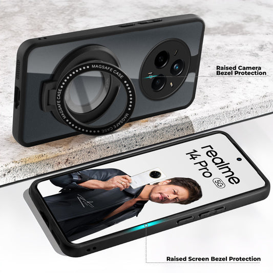 Soft Frame Clear Case Ring Holder Kickstand For Realme 14 Pro 5G