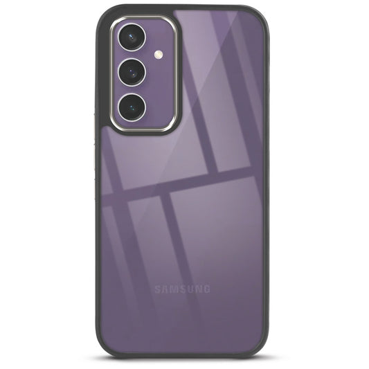 Premium Silicone Frame with Clear Back & Silver Camera Ring Back Case Cover For Samsung S23 FE 5G