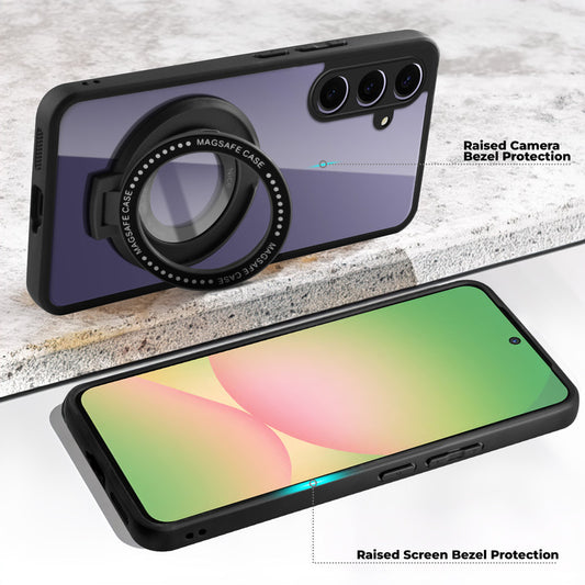 Transparent Back Cover with Silicone frame Matte Ring Holder Kickstand Case For Samsung A56 5G