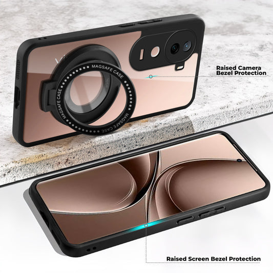 Soft Frame Clear Case Ring Holder Kickstand For Vivo V40e 5G