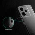 Close-up view of transparent case showing precise button cutouts and responsive side button coverage for Realme GT 7 5G
