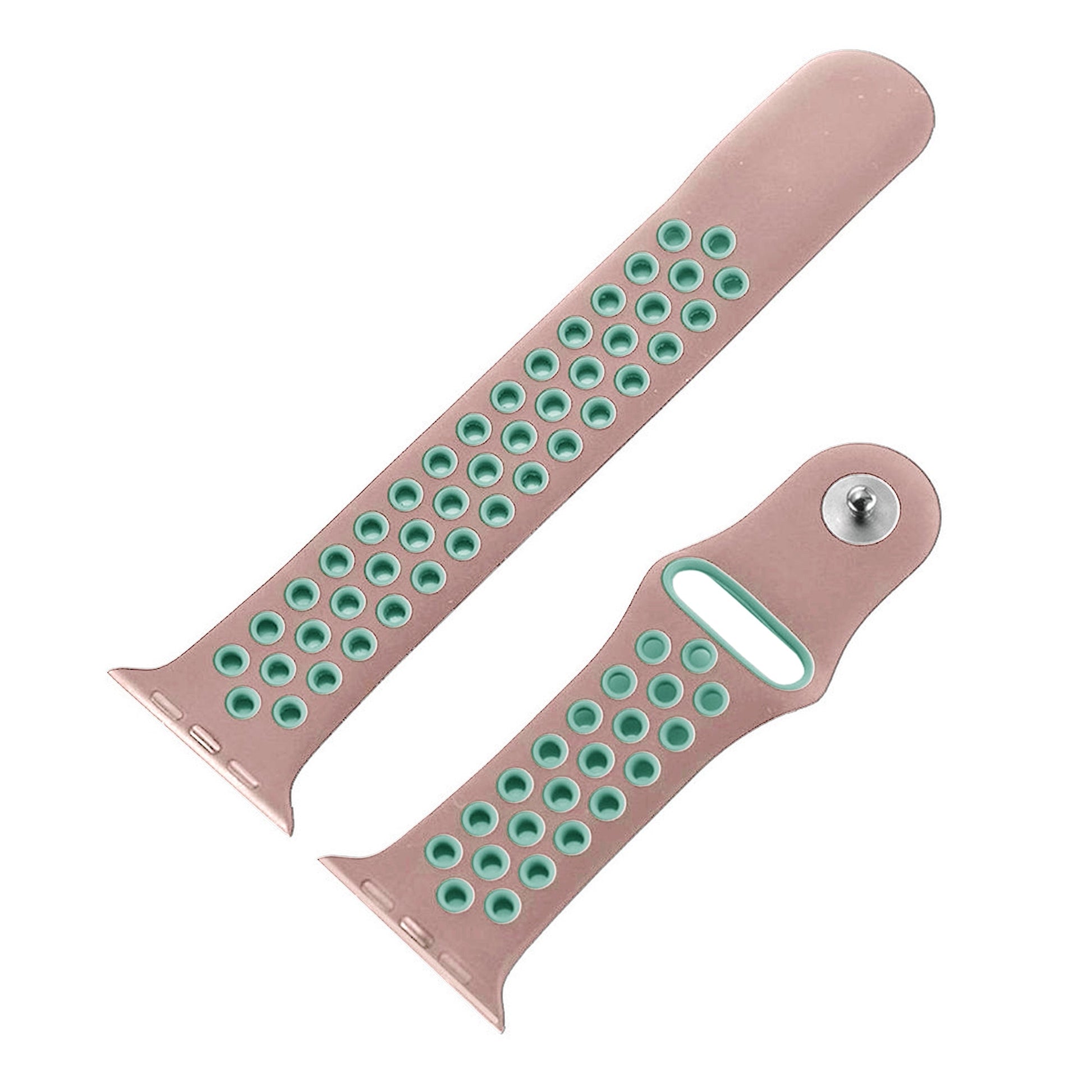 Dual tone silicone Apple Watch strap in Red and Black, size 42mm, shown in detached parts view