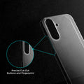Close-up view of transparent case showing precise button cutouts and responsive side button coverage for Samsung M17 5G
