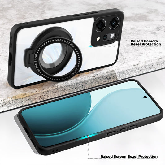 Transparent Back Cover with Silicone frame Matte Ring Holder Kickstand Case For Oppo Reno 14 Pro 5G