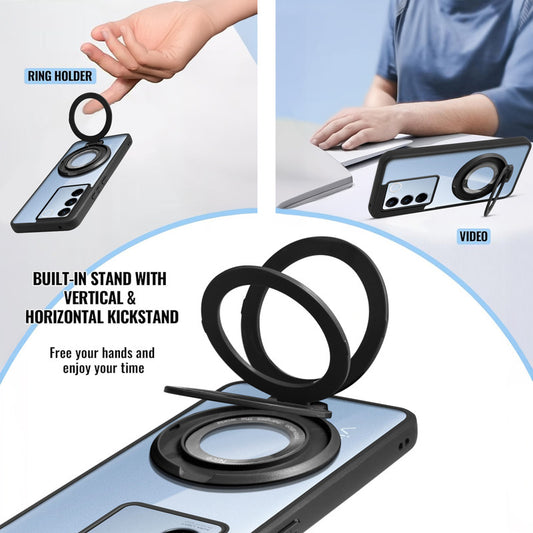 Soft Frame Clear Case Ring Holder Kickstand For Vivo V27 5G