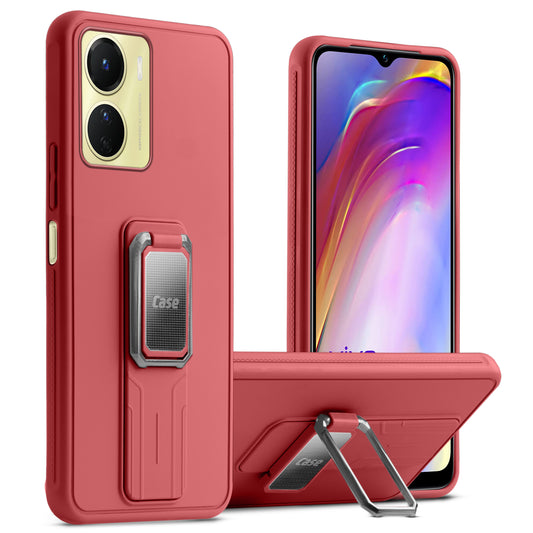 Premium Silicone Case with Metal Kickstand and Camera Protection Back Cover For Vivo Y16