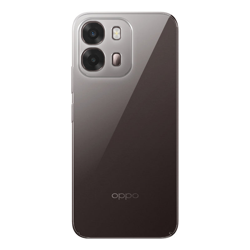 Back view of Oppo A6 Pro 5G showing camera module and clean rear design with protective case
