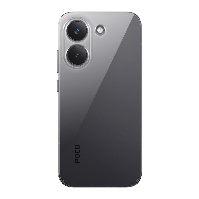 Back view of Poco X8 Pro 5G showing camera module and clean rear design with protective case