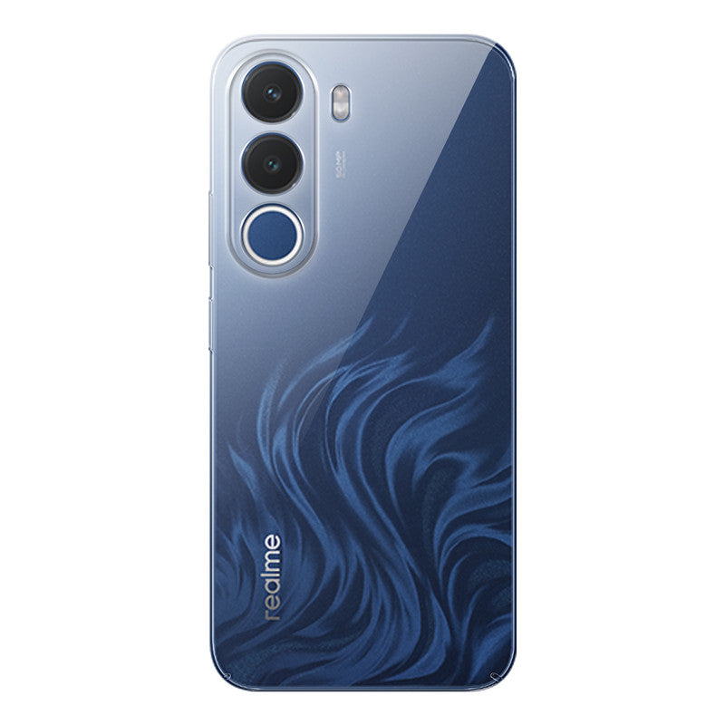 Back view of Realme C100x 5G showing camera module and clean rear design with protective case