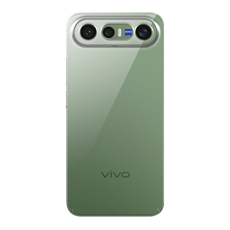 Back view of Vivo X300 FE 5G showing camera module and clean rear design with protective case