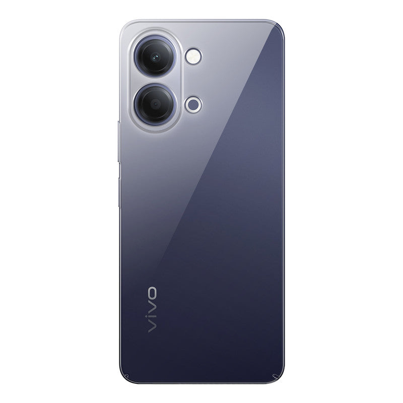 Back view of Vivo Y21 5G showing camera module and clean rear design with protective case