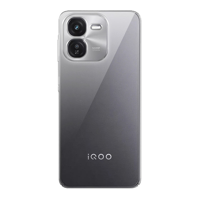 Back view of iQOO Z9x 5G showing camera module and clean rear design with protective case