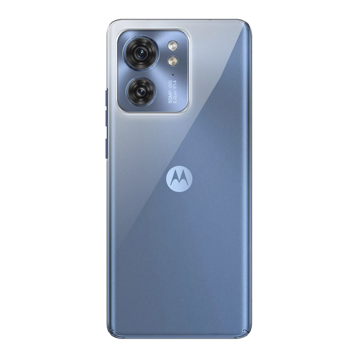 Back view of Motorola Moto Edge 40 5G showing camera module and clean rear design with protective case